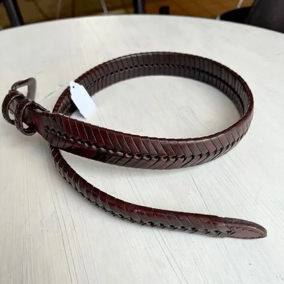 Vintage Brown Leather Braided Woven Belt UNISEX Silver-Plate Buckle, SZ 28 - Picture 3 of 9